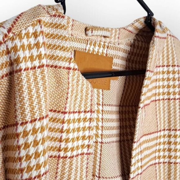 Roolee Women's Open Front Plaid Houndstooth Blazer Tan size Small - Picture 4 of 7
